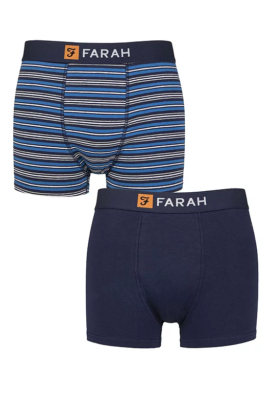 Mens 2 Pack Farah Plain and Striped Cotton Classic Fitted Trunks
