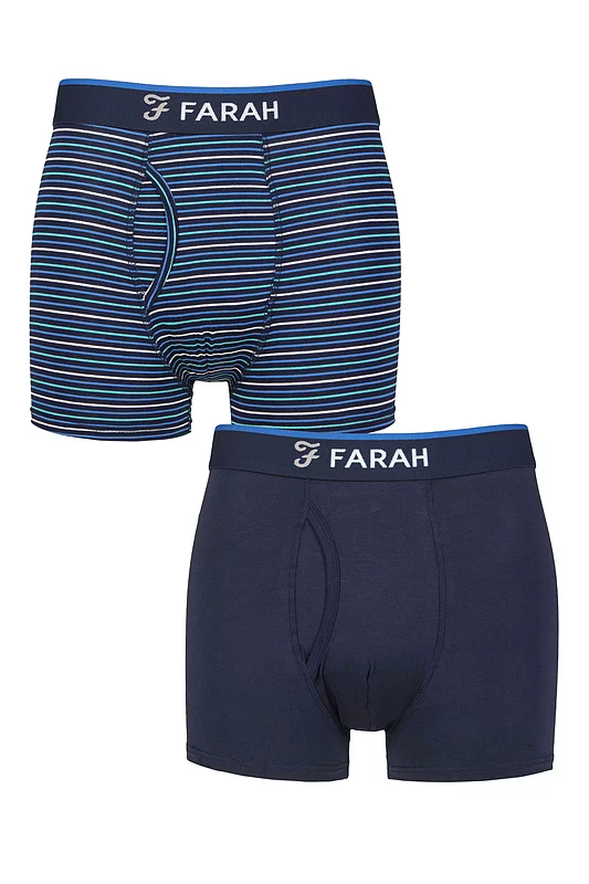 Mens 2 Pair Farah Plain and Stripe Bamboo Keyhole Trunks