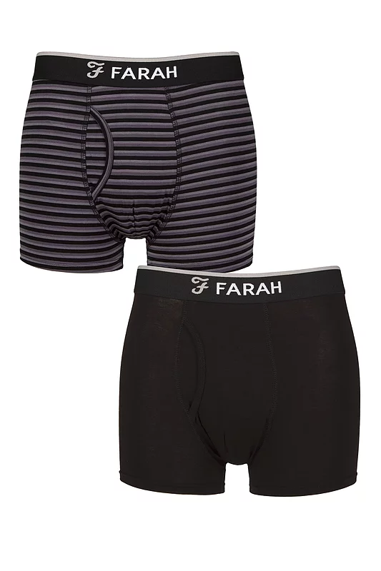 Mens 2 Pair Farah Plain and Stripe Bamboo Keyhole Trunks