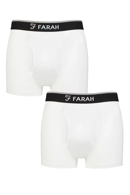 Mens 2 Pair Farah Plain Bamboo Keyhole Trunks Plain White / White XL