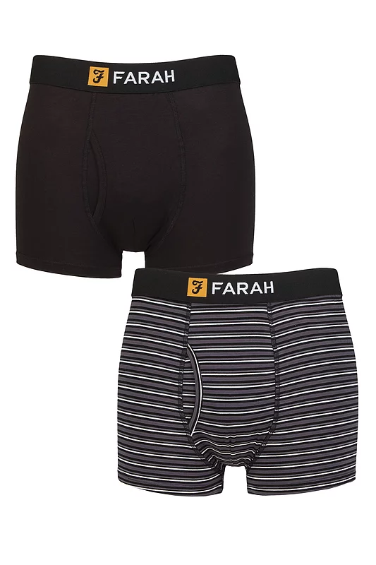 Mens 2 Pack Farah Classic Striped and Plain Bamboo Keyhole Trunks