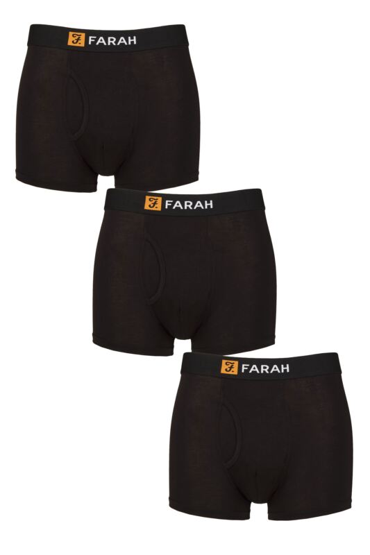 Mens 3 Pack Farah Bamboo Fitted Keyhole Trunks Black L