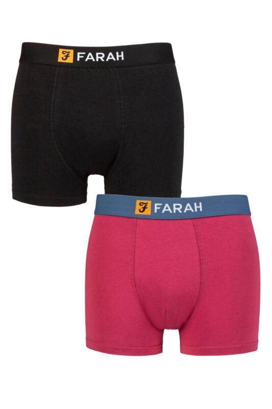 Mens 2 Pack Farah Cotton Classic Fitted Trunks Denim / Berry S