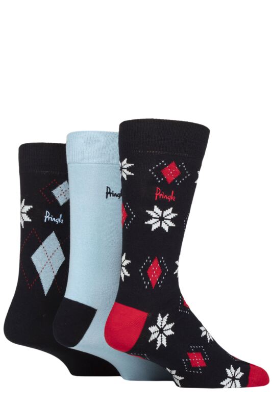 Mens Pringle 3 Pair Christmas Patterned Cotton Socks