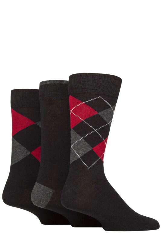 Mens 3 Pair Glenmuir New Waverley Cotton Argyle Patterned and Plain Socks
