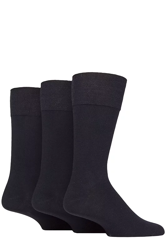 Mens 3 Pair Glenmuir Dunvegan Comfort Cuff Plain Cotton Socks