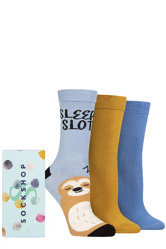 Women's 3 Pair SOCKSHOP Bamboo Bright Gift Boxed Socks Golden Slumbers 4-8 Ladies