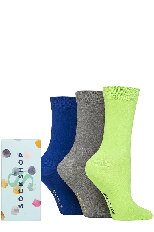 Women's 3 Pair SOCKSHOP Bamboo Bright Gift Boxed Socks Kiwi 4-8 Ladies