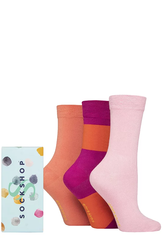 Women's 3 Pair SOCKSHOP Bamboo Bright Gift Boxed Socks Sex On The Beach 4-8 Ladies