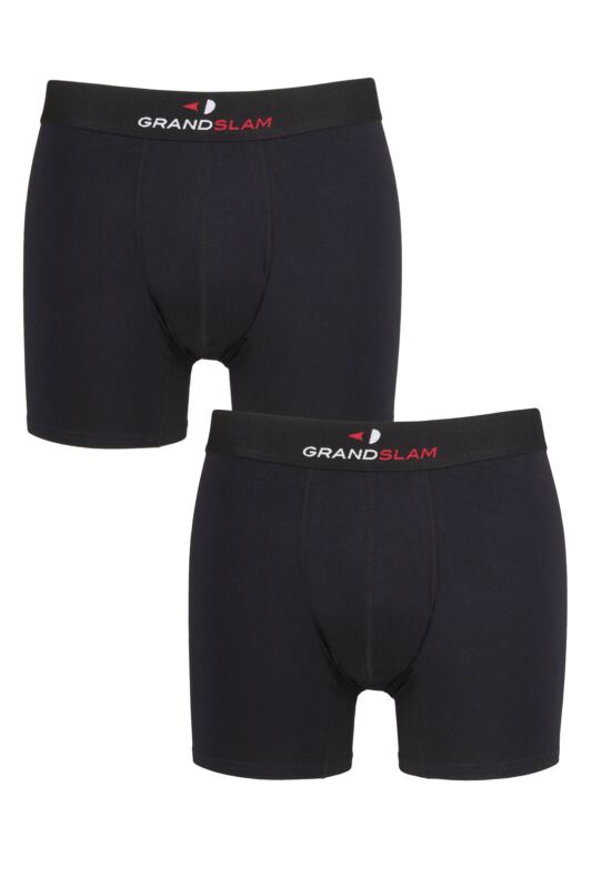 Mens 2 Pair GRANDSLAM Shaped Pouch Cotton Trunks Black S