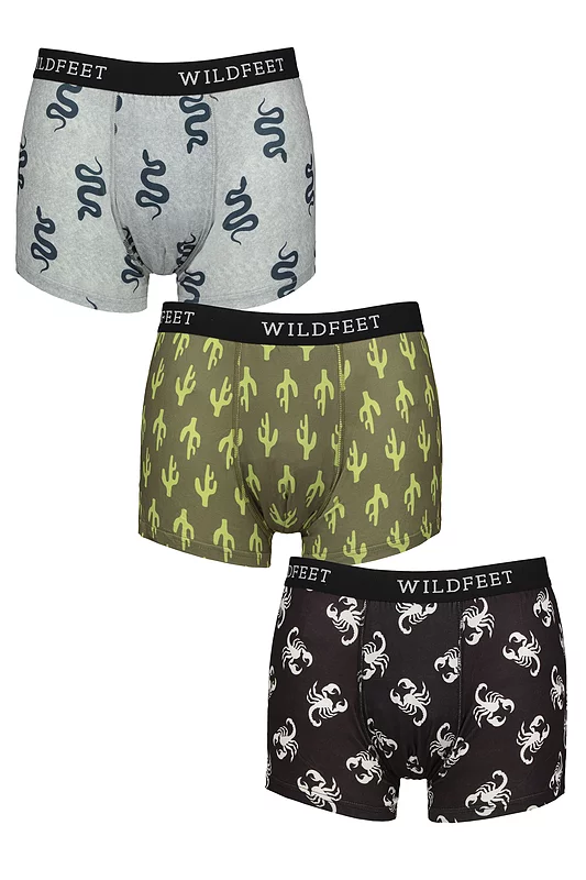 Mens 3 Pack SOCKSHOP Wildfeet Patterned Trunks Snake / Cactus / Scorpion S