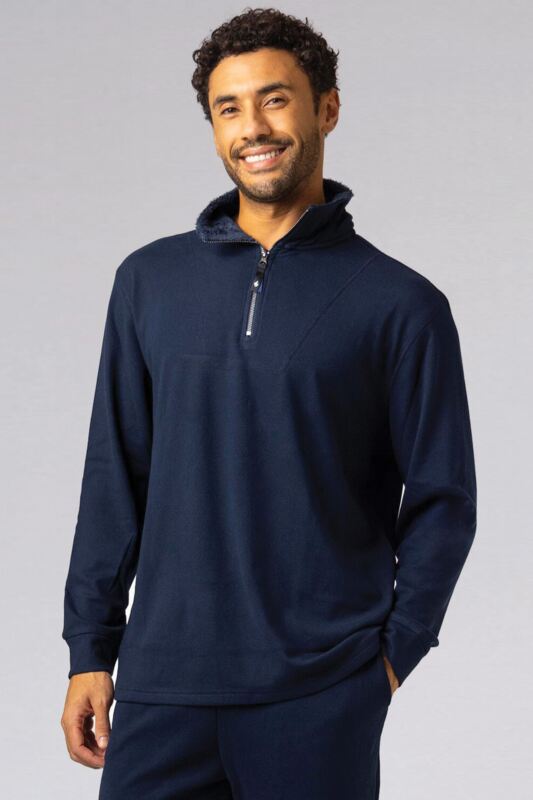 Mens 1 Pack Heat Holders Quarter Zip Thermal Lounge Top