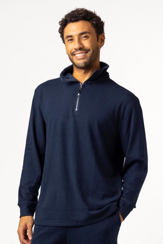 Mens 1 Pack Heat Holders Quarter Zip Thermal Lounge Top