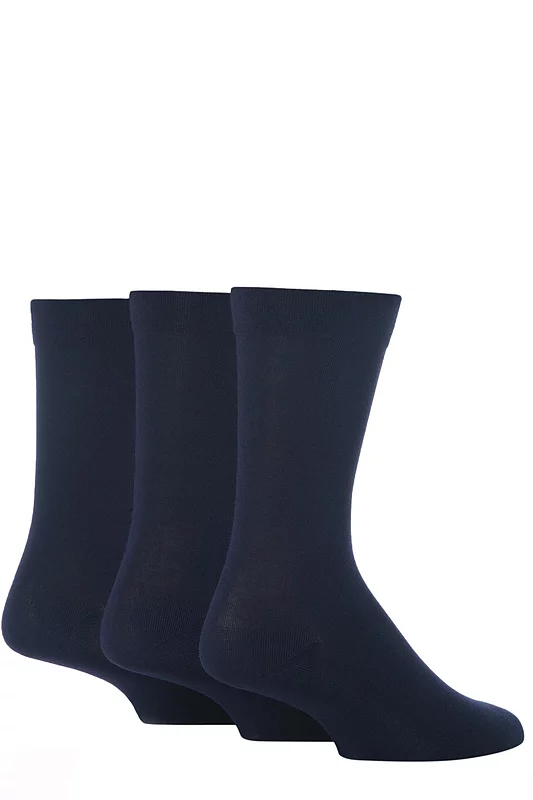 Mens 3 Pair SOCKSHOP Comfort Cuff Plain Gentle Bamboo Socks with Smooth Toe Seams