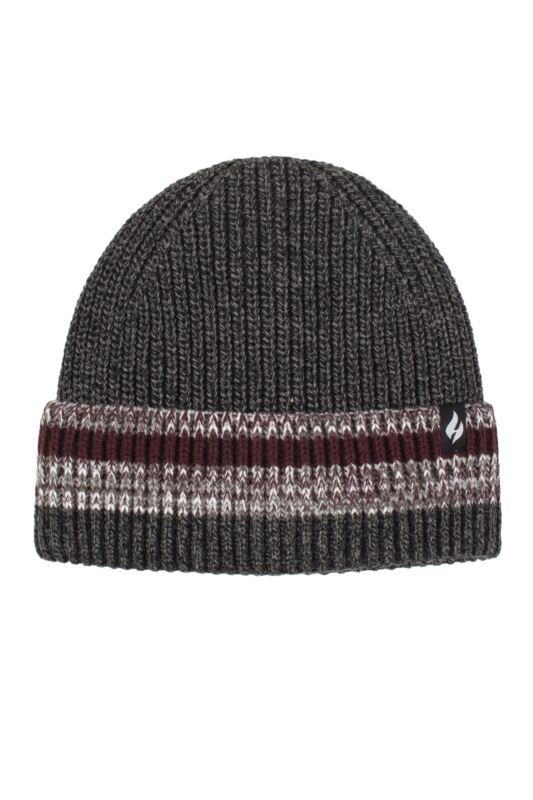 Mens 1 Pack SOCKSHOP Heat Holders Arran Turnover Stripe Hat Charcoal One Size
