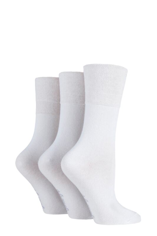 Women's 3 Pair IOMI FootNurse Gentle Grip Bamboo Diabetic Socks White 4-8