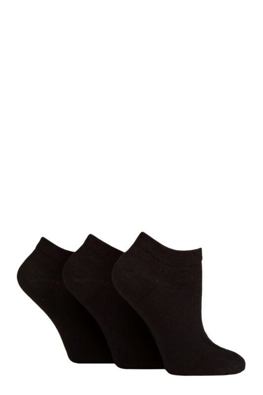 Women's 3 Pair IOMI FootNurse Gentle Grip Diabetic Cotton Trainer Socks Black 4-8