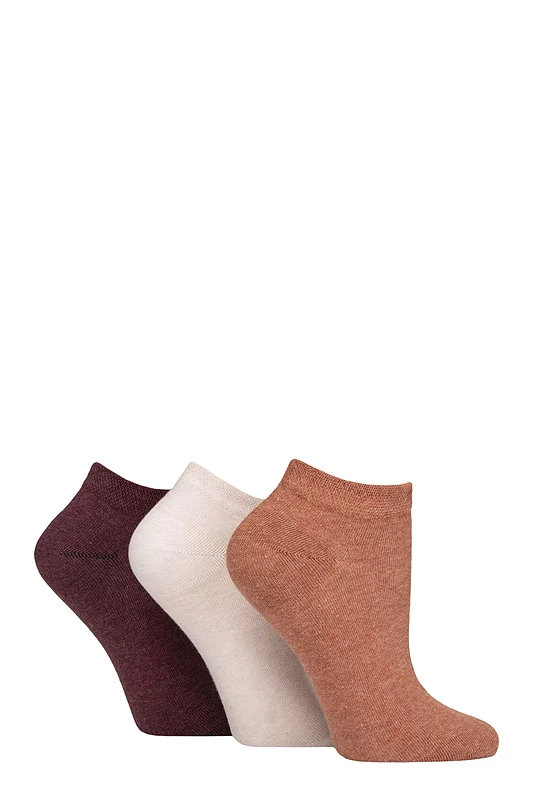 Women's 3 Pair IOMI FootNurse Gentle Grip Diabetic Cotton Trainer Socks Terracotta / Lavendar Cream / Burgundy 4-8