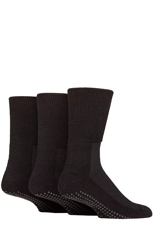 Mens 3 Pair IOMI FootNurse Bamboo Cushioned Foot Diabetic Socks with Grips