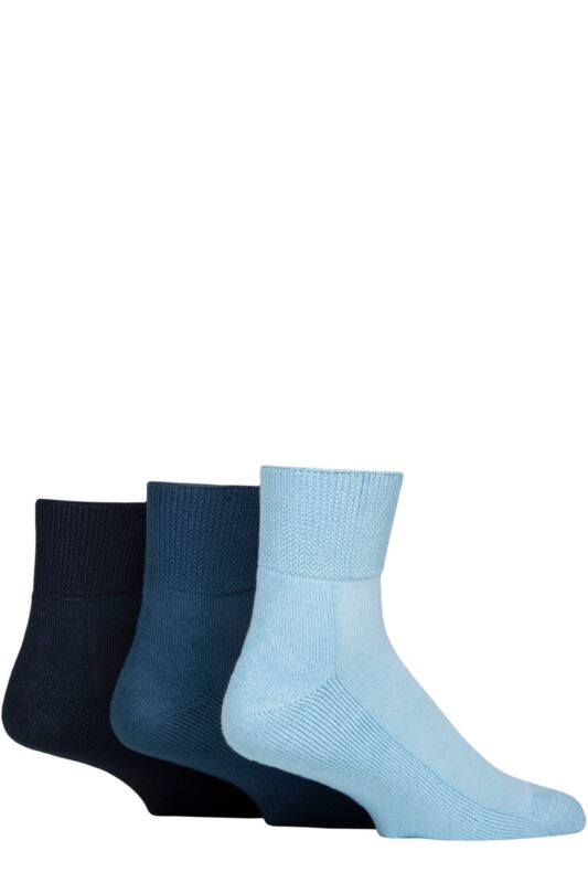 Mens 3 Pair IOMI FootNurse Cushioned Foot Bamboo Diabetic Ankle Socks Blue 12-14