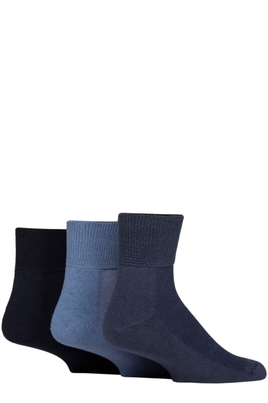 Mens 3 Pair IOMI FootNurse Cushioned Foot Bamboo Diabetic Ankle Socks Denim 9-11