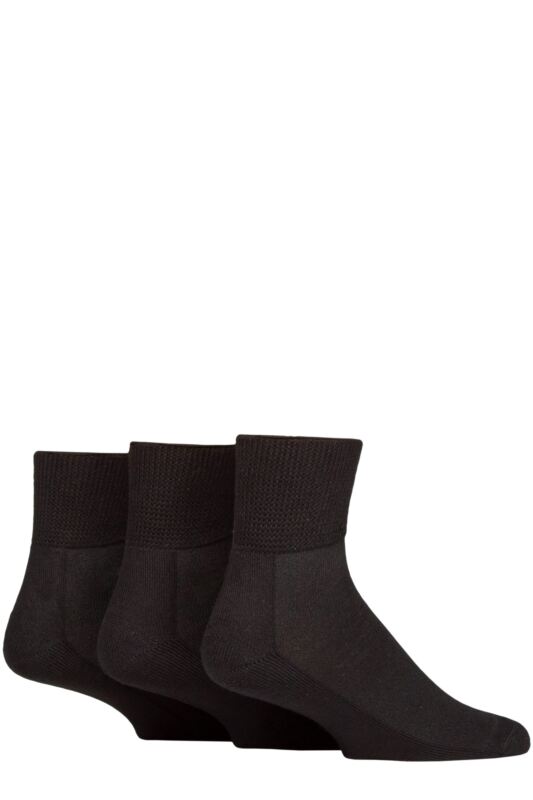 Mens 3 Pair IOMI FootNurse Cushioned Foot Bamboo Diabetic Ankle Socks Black 12-14