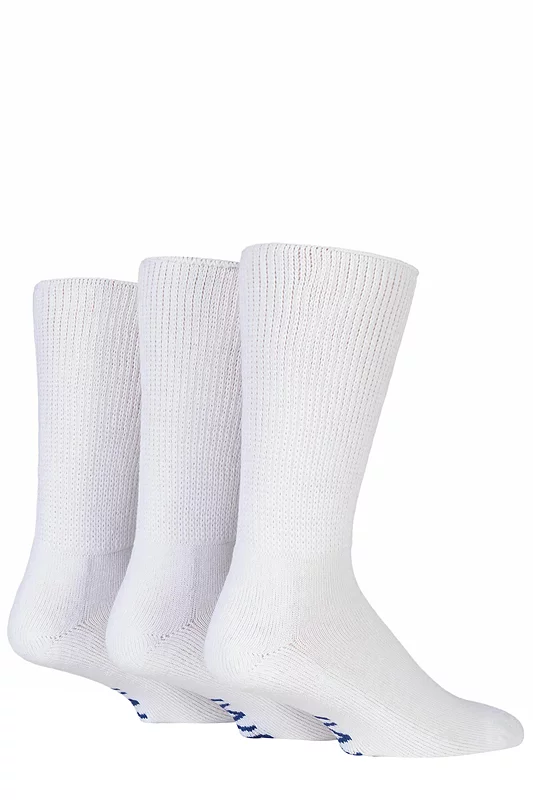 Mens 3 Pair IOMI FootNurse Gentle Grip Cushioned Foot Diabetic Socks White 12-14 Mens