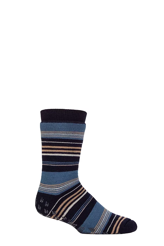 Mens 1 Pair SOCKSHOP Heat Holders IOMI FootNurse Raynaud's 3.1 TOG Striped Thermal Slipper Socks