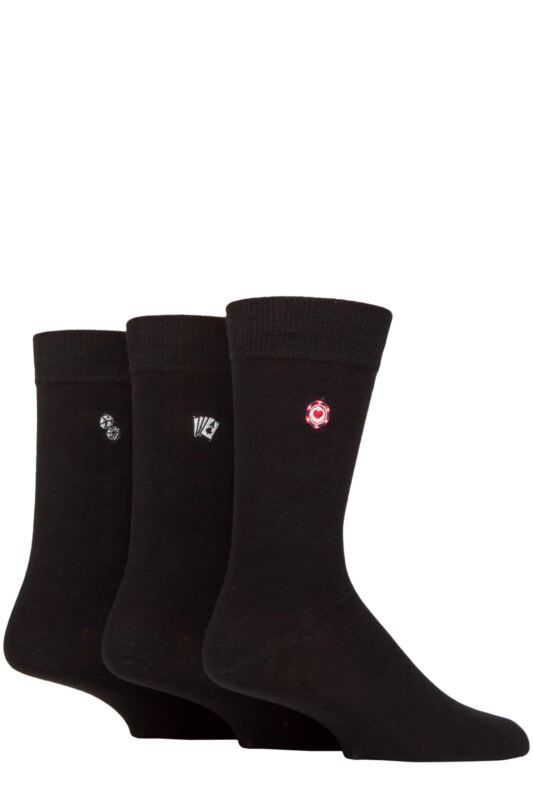 Mens 3 Pair SOCKSHOP Wildfeet Embroidered Bamboo Socks Casino 7-11