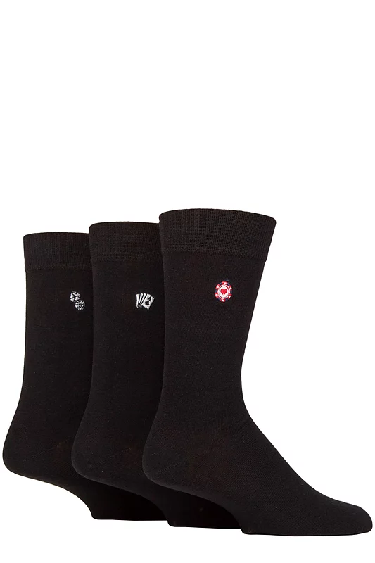 Mens 3 Pair SOCKSHOP Wildfeet Embroidered Bamboo Socks