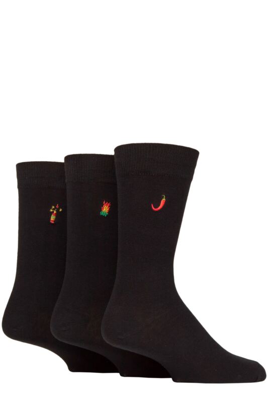 Mens 3 Pair SOCKSHOP Wildfeet Embroidered Bamboo Socks