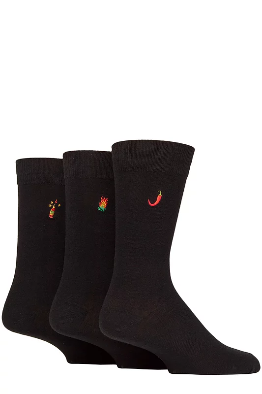 Mens 3 Pair SOCKSHOP Wildfeet Embroidered Bamboo Socks