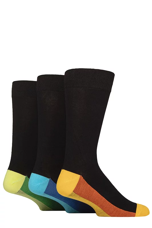 Mens 3 Pair SOCKSHOP Wildfeet Patterned Spots and Stripes Bamboo Socks Footbed Orange / Blue / Green 7-11