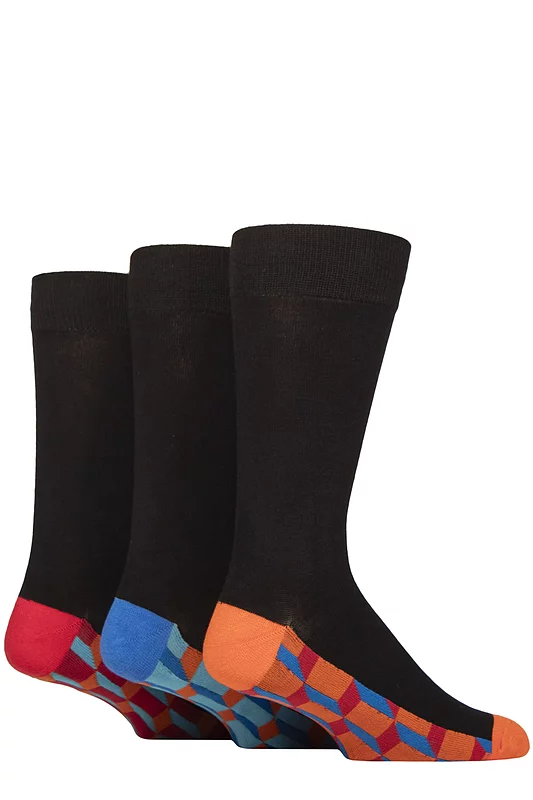 Mens 3 Pair SOCKSHOP Wildfeet Patterned Spots and Stripes Bamboo Socks Footbed Orange / Blue / Red 7-11