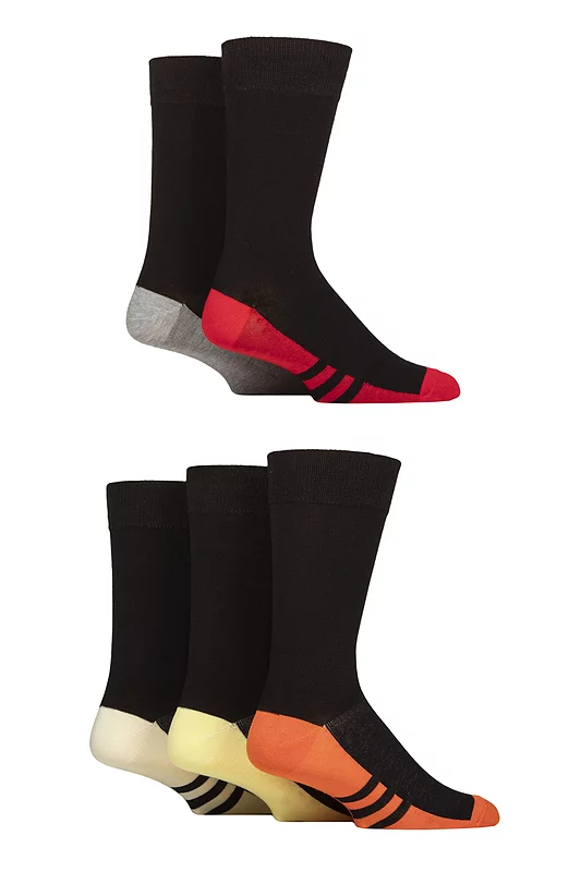 Mens 5 Pair SOCKSHOP Wildfeet Bamboo Patterned Socks Striped Sole Red / Grey / Orange 7-11 Mens