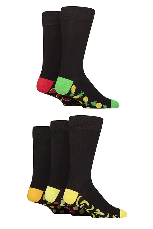 Mens 5 Pair SOCKSHOP Wildfeet Bamboo Patterned Socks Footbed Fruits 7-11