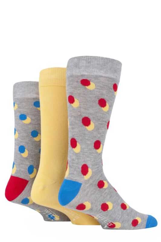 Mens 3 Pair SOCKSHOP Wildfeet Patterned Spots and Stripes Bamboo Socks