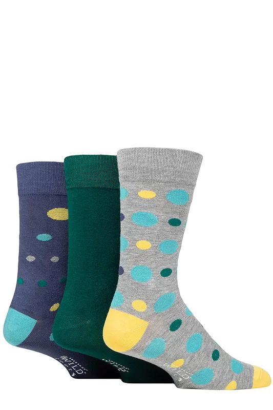 Mens 3 Pair SOCKSHOP Wildfeet Patterned Spots and Stripes Bamboo Socks Grey Multi Size Spots 7-11 Mens