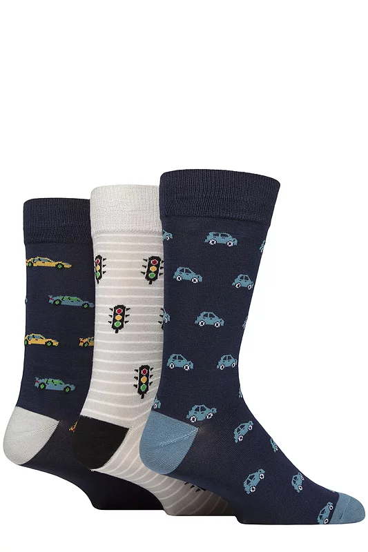 Mens 3 Pair SOCKSHOP Wildfeet Patterned Bamboo Socks