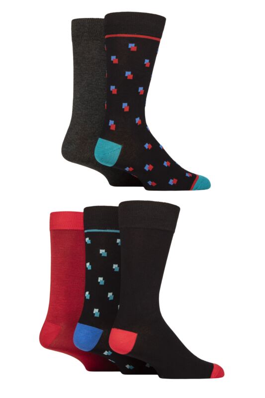 Mens 5 Pair SOCKSHOP Wildfeet Bamboo Patterned Socks Square Spotty Black 7-11