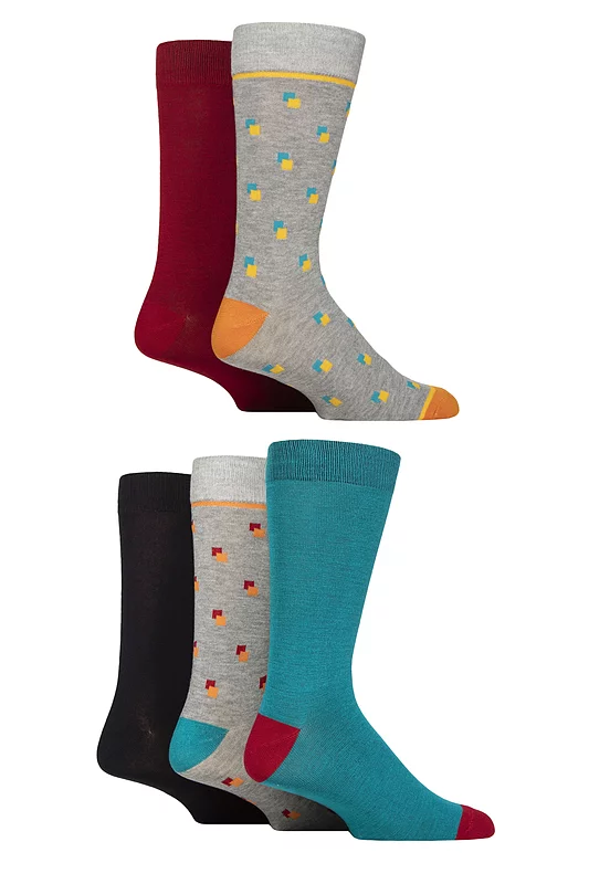 Mens 5 Pair SOCKSHOP Wildfeet Bamboo Patterned Socks Square Spotty Grey 7-11