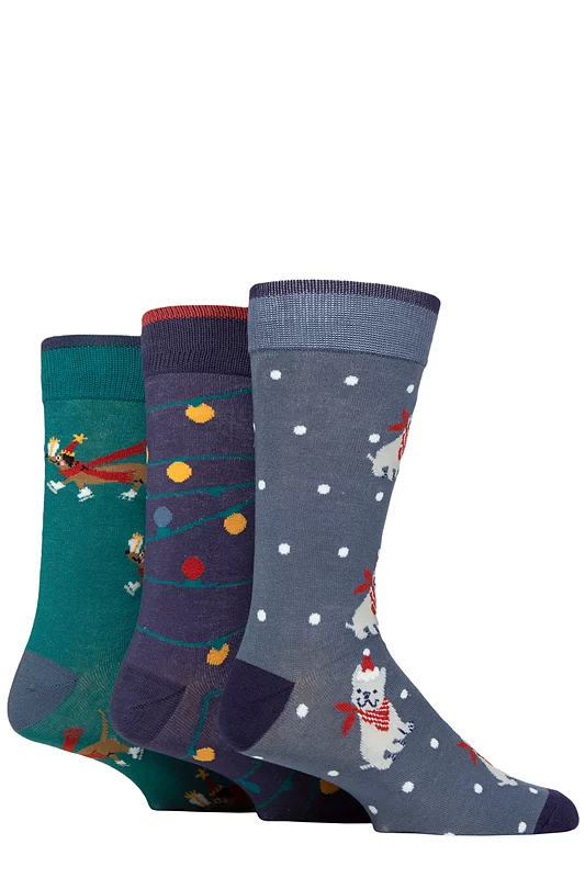 Mens 3 Pair SOCKSHOP Wildfeet Gift Boxed Novelty Christmas Patterned  Bamboo Socks