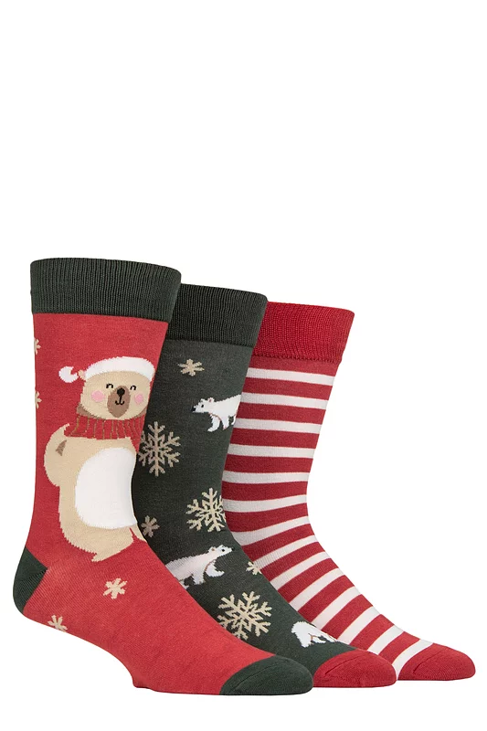 Mens 3 Pair SOCKSHOP Wildfeet Gift Boxed Novelty Christmas Patterned  Bamboo Socks