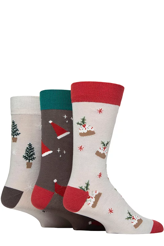 Mens 3 Pair SOCKSHOP Wildfeet Gift Boxed Novelty Christmas Patterned  Bamboo Socks
