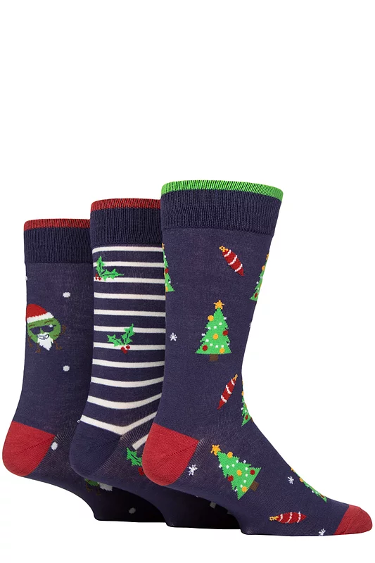 Mens 3 Pair SOCKSHOP Wildfeet Gift Boxed Novelty Christmas Patterned  Bamboo Socks