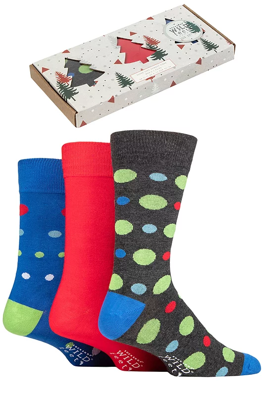 Mens 3 Pair SOCKSHOP Wildfeet Tree Gift Boxed Bamboo Socks Charcoal / Red / Blue 7-11 Mens
