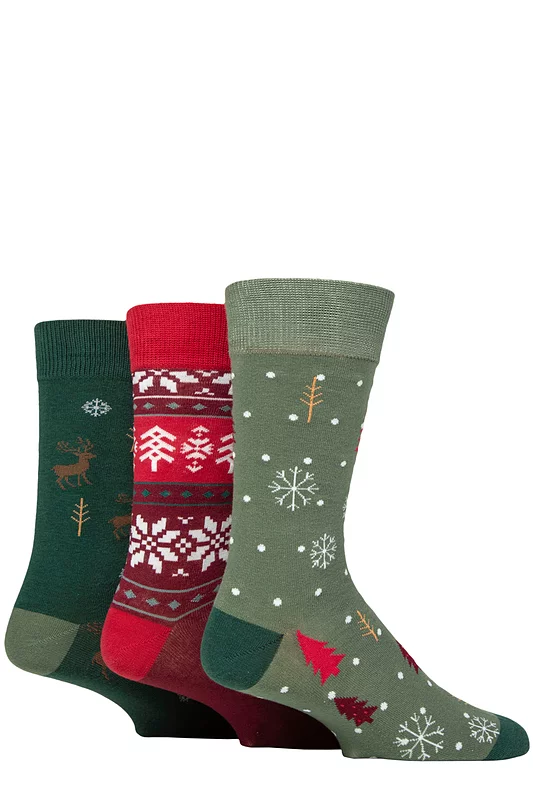 Mens 3 Pair SOCKSHOP Wildfeet Bamboo Christmas Patterned Socks