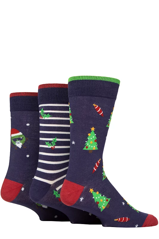 Mens 3 Pair SOCKSHOP Wildfeet Bamboo Christmas Patterned Socks