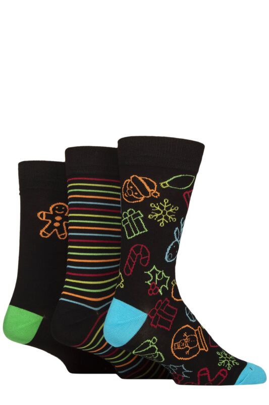 Mens 3 Pair SOCKSHOP Wildfeet Bamboo Christmas Patterned Socks with Gift Tag