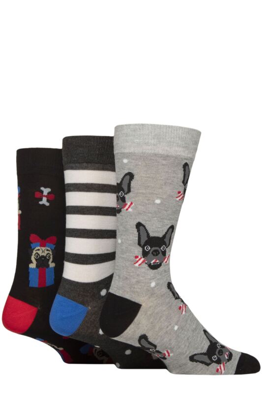 Mens 3 Pair SOCKSHOP Wildfeet Bamboo Christmas Patterned Socks with Gift Tag Dogs 7-11 Mens